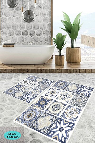 blcmoda 2 Li Set Banyo Klozet Takımı Kaymaz Taban Banyo Halısı Paspası Yıkana...
