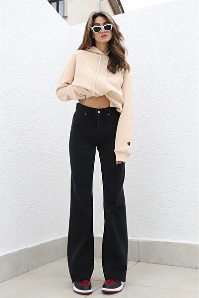 SANTA BELLA Liva x Μαύρο Σούπερ Ψηλόμεσο Παντελόνι Τζιν Γυναικείο με Φαρδιά Μ...