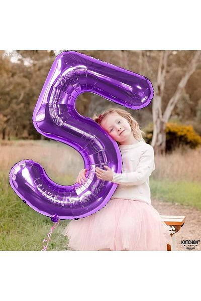 Parti Station 5 Years Old Purple Colored Helium Flying Foil Balloon - 76 cm Number