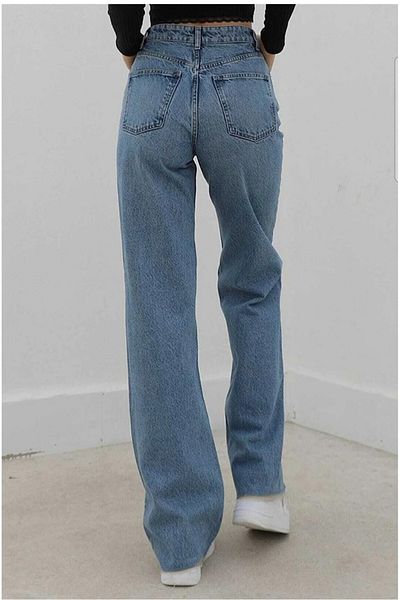 SANTA BELLA Дамски дънки Liva x Blue Acid Wash със супер висока талия и широки крачоли