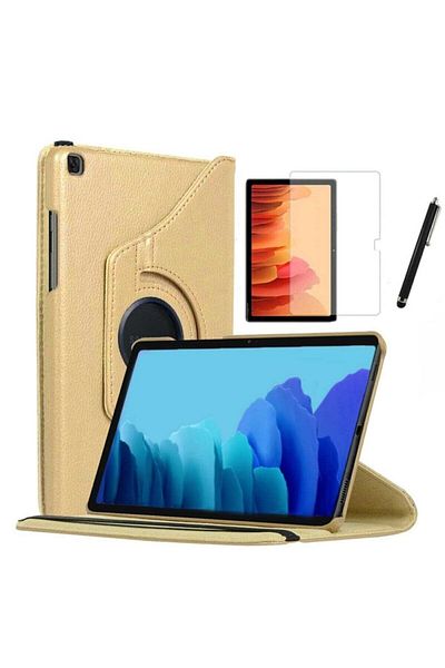 AQUA AKSESUAR حافظة متوافقة مع جهاز Galaxy Tab A7 Sm T500 T505 T507 حافظة كمبيوتر لوحي قابلة للتدوير + واقي شاشة + قلم