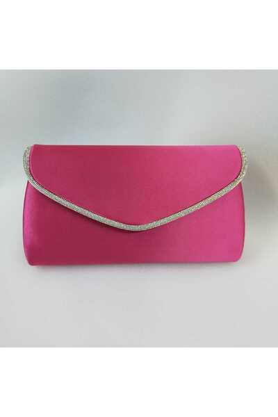 bsc حقيبة فستان سهرة من الساتان الفضي اللامع باللون الفوشيا