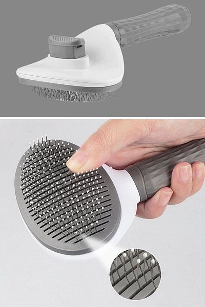 Buffer ® Cat Dog Hair Collector Self-Cleaning Ergonomic Handle Comfortable to Use Comb Gray
