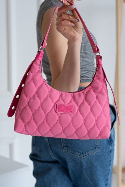 Pek Moda Γυναικεία τσάντα μπαγκέτας ροζ / φούξια ποιότητας με καπιτονέ σχέδιο