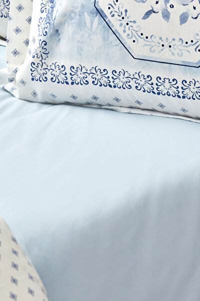 Karaca Home Set cuvertură de pilota de o persoană Amelia Blue, 100% bumbac, cu cearșafuri elastice