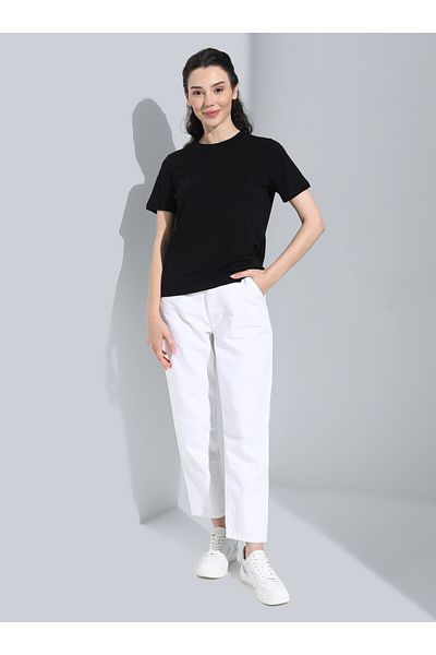 Refka Black Basic Natural Fabric Women's T-Shirt - Refka Basic