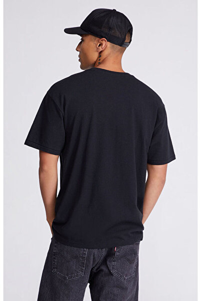 Tarz Cool Ανδρικό μαύρο 100% βαμβακερό κοντομάνικο μπλουζάκι με χαλαρή εφαρμογή με λαιμόκοψη