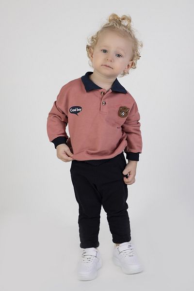 Harika KIDS Baby Boy & Child Two Thread Fabric Medium Thickness Polo Collar Knitted Basic Bottom Top Tracksuit Set