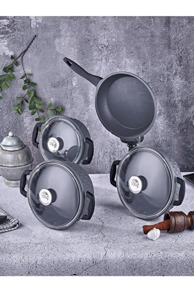 Taç Carabella Cast Glass Lid 7 Piece Cookware Set Gray Tac-3731