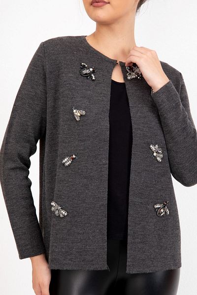 trikobis Steel Knit Special Design Wool Knitwear Cardigan with Insect Accessories