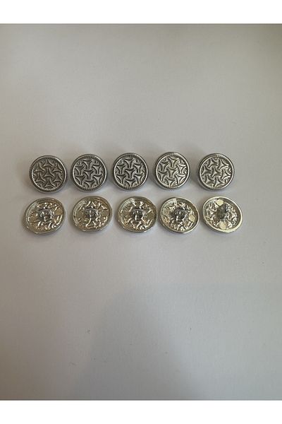 aensia Silver Silver 23Boy Metal Button - Triangular Embossed Design, Trench Coat Jacket Button - Pack of 10