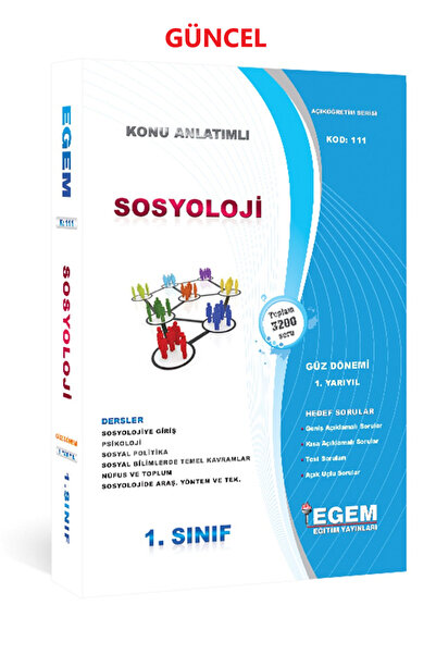Egem Eğitim Yayınları Aöf Sosyoloji 1.sınıf 1.yarıyıl Güz Dönemi Güncel
