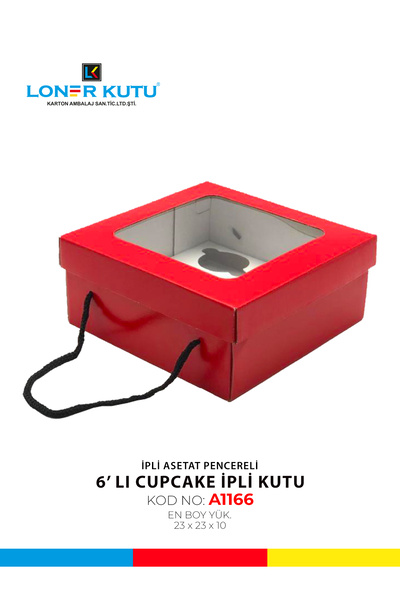 Loner Kutu 23x23x10 6'lı CupCake Pencereli Kapak İpli Kutu Hediyelik Kutu Karton Kutu Pasta Kutusu ( 10 Adet )