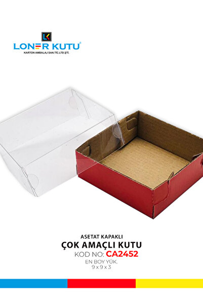 Loner Kutu 9x9x3 Asetat Kapaklı Hediyelik Kutu Çok Amaçlı Kutu Karton Kutu Pasta Kutusu (10 Adet)