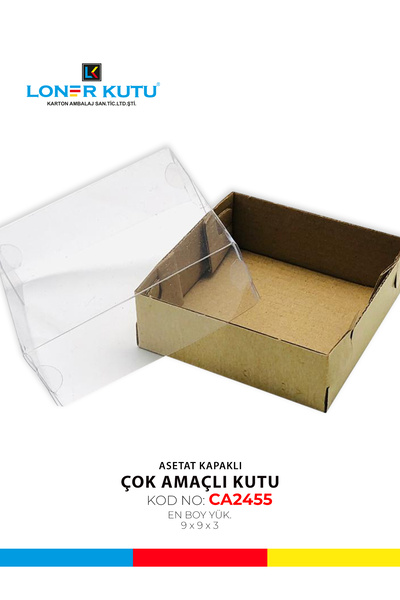 Loner Kutu 9x9x3 Asetat Kapaklı Hediyelik Kutu Çok Amaçlı Kutu Karton Kutu Pasta Kutusu (10 Adet)