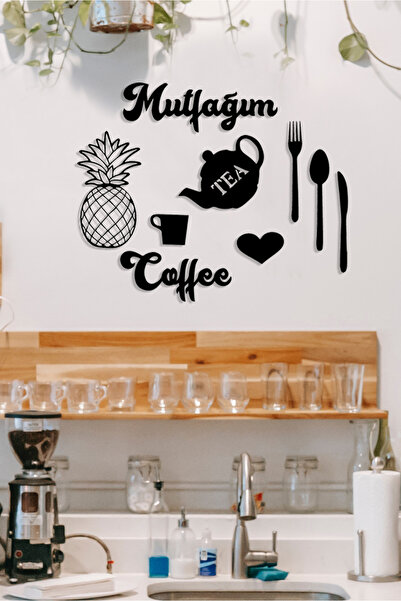 NT Handmade Siyah Ahşap Mutfağım Ananas Coffee 9 Parça Duvar Dekoru - Mutfak ...
