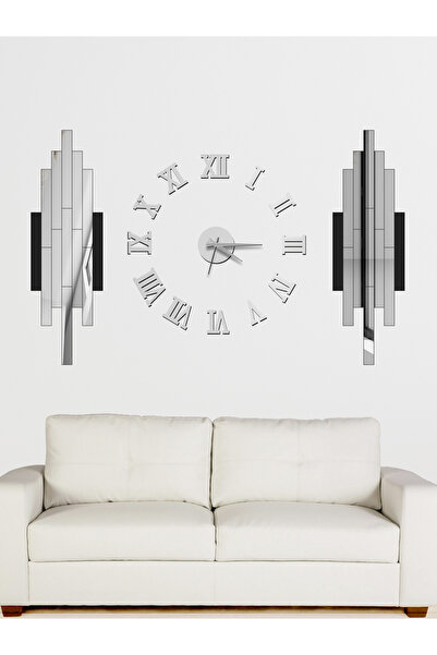 Tooall 3D Roma Rakamlı Saat ve Çubuklarla Kendi Dekorunu Oluştur, Aynalı Akrilik Pleksi Dekoratif Parçalar