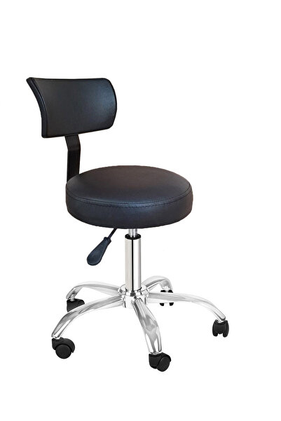 Depolife Ofis Kasiyer Taburesi Metal Ayak Tekerlekli Sırt Dayama Eczane Laboratuvar Büro Çalışma Koltuğu