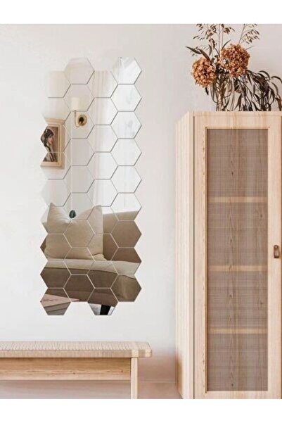 Tooall Bal Peteği Gümüş Dekoratif Altıgen 12 Adet Süs Akrilik Ayna 11x12,5cm ...