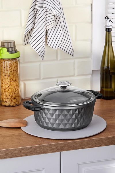 Taç Bella Glass Lid Cast Βαθιά Κατσαρόλα 24 cm Γκρι