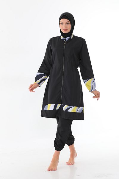 Elif Okur Full Covered Micro Hijab Swimsuit Black 7520