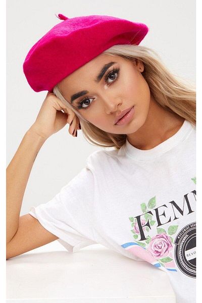 MinaCarin French Painter Felt Beret Fuchsia
