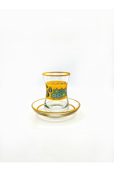 ÖzcamKristal 12 Parça 6 Kişilik Nilüfer Altın Yaldızlı Çay Takımı