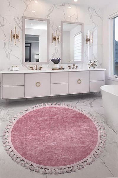 Bonny Home Nova Powder Στρογγυλό 160x160 cm Pompom με κρόσσια αντιολισθητική βάση που πλένεται στο πλυντήριο χαλάκι μπάνιου