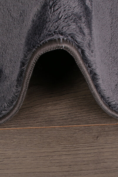 Bonny Home Relax Anthracite 60x100 + 50x60 cm 2-Piece Cornered Pompom Fringed Bath Rug Mat Set with Non-Slip Base