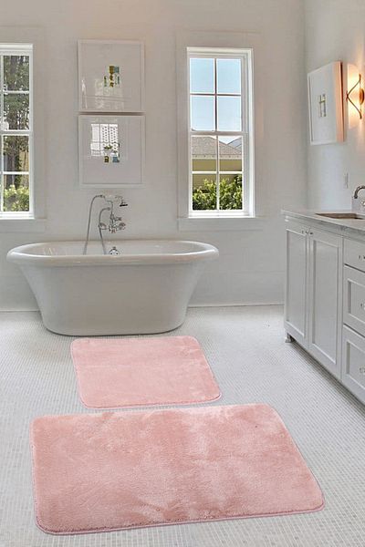 Bonny Home Relax Powder Cornered 60x100 + 50x60 cm Σετ 2 πατάκια μπάνιου Pufidik Αντιολισθητικό Σετ καθίσματος τουαλέτας