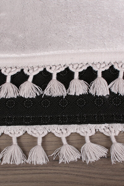 Bonny Home Relax Gray 60x100 + 50x60 cm 2-Piece Cornered Pompom Fringed Bath Rug Mat Set Non-Slip Washable