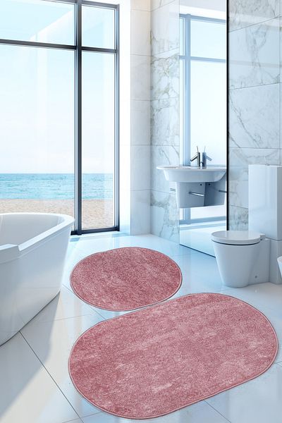 Bonny Home Nova Powder Oval 60x100 + 50x60 cm Σετ 2 πατάκια μπάνιου με αντιολισθητική βάση που πλένεται