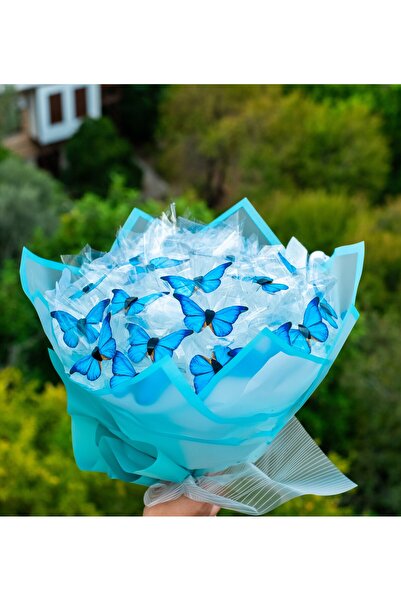 BYSHOPPİNG Led Işıklı Kelebek Buketi A Kalite Büyük Boy Buket Hediyelik Mavi Kelebek Sevgiliye Yılbaşı Özel