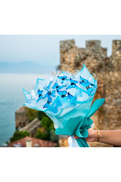 BYSHOPPİNG Led Işıklı Kelebek Buketi A Kalite Büyük Boy Buket Hediyelik Mavi Kelebek Sevgiliye Yılbaşı Özel