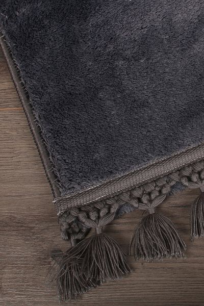 Bonny Home Relax Anthracite 60x100 + 50x60 cm Σετ χαλιού μπάνιου με κρόσσια 2 τεμαχίων με γωνιακό Pompom με αντιολισθητική βάση