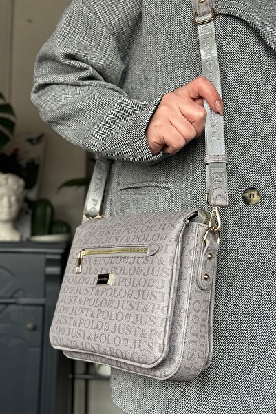 Just Polo Gray Color 5 Compartment Women's Shoulder Bag 29cm 20 cm 10 cm 2068