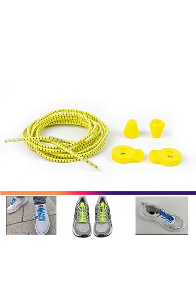 AiryFooT Smart Laces, Practical Elastic Shoelaces 100 Cm (Yellow Stripes)