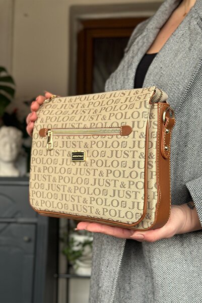 Just Polo Kum Taba Color 5 Compartment Women's Shoulder Bag 29cm 20 cm 10 cm ...