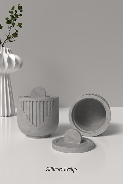Cageartstudio Dekoratif Desenli Beton Saksı veya Mumluk silikon kalıp M3 Kapa...