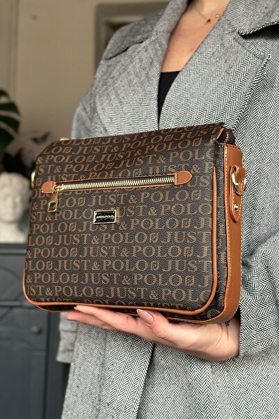 Just Polo حقيبة كتف نسائية 5 أقسام لون بني 29 سم 20 سم 10 سم 2068
