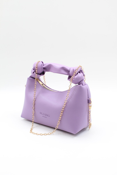 NOTHING Women's 3-Piece Chain Bag Urban Bag Knot Detailed Bag Set with Necklace Gift Lilac Fuchsia Cream