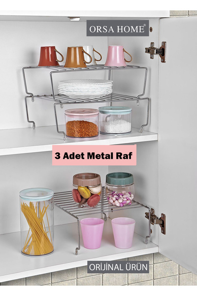 ORSA HOME 3 Adet 31 Cm Krom Dolap İçi Düzenleyici Raf,Mutfak Organizeri,Düzenleyici Raf