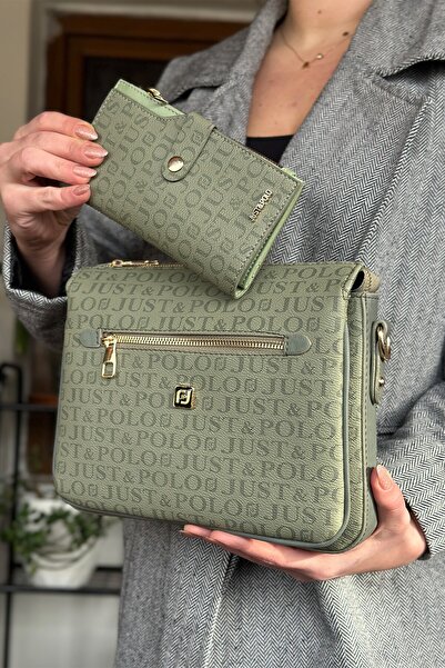 Just Polo Green Combination Color 5 Compartment Women's Shoulder Bag 29cm 20 ...