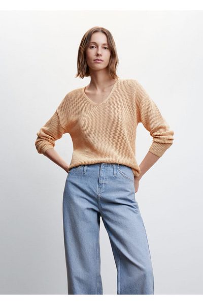 MANGO Woman Pulover cu decolteu în V 100% bumbac
