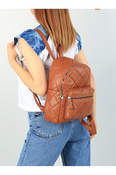 MAC&MOS Women's Tan Quilted Column Mini Backpack