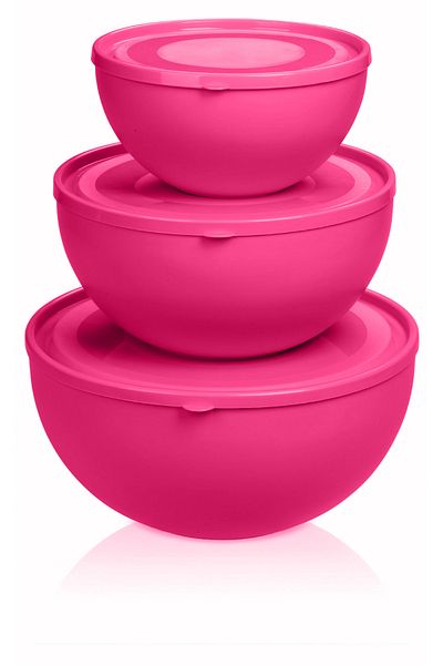 Melkan Home Round Bowl with Lid Set of 3 Milenyum Pink Color (0.6L 2.5L 4L)