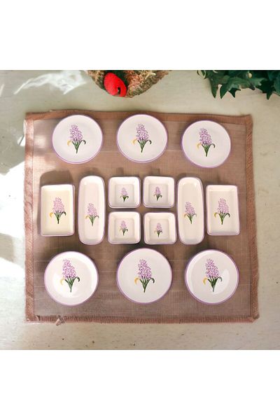 Akkoyunlu home 14 Piece Lavender Decorated Breakfast Set for 6 Persons Luxury Breakfast Presentation Set Plate