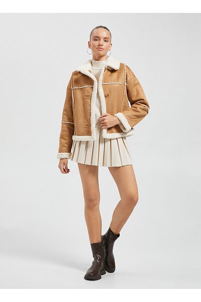 Koton Γυναικείο μπουφάν Standard Camel Hair 4WAL20120IW