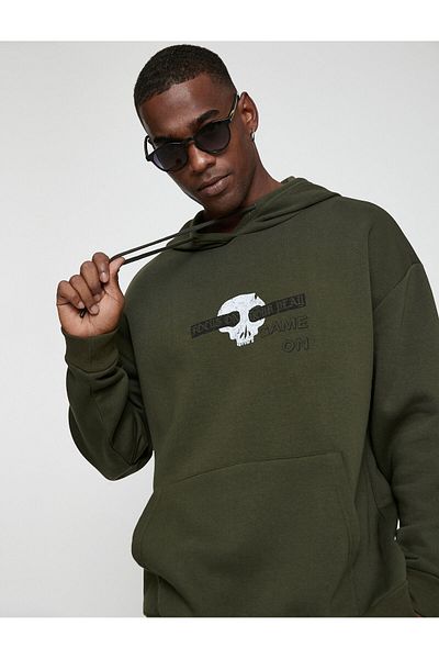 Koton Skull Printed Oversize Sweatshirt Raised Hooded