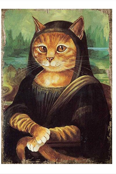 Bedeko Monalisa Kedi Hediyelik Ahşap Tablo